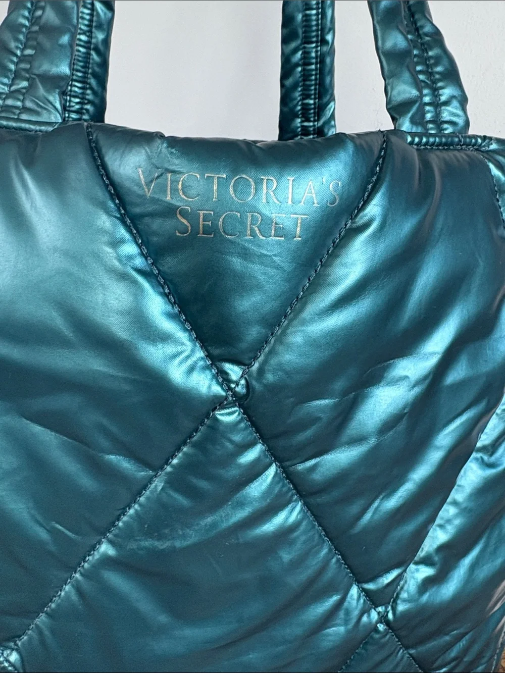 Victoria's Secret Shiny Teal Quilted Tote